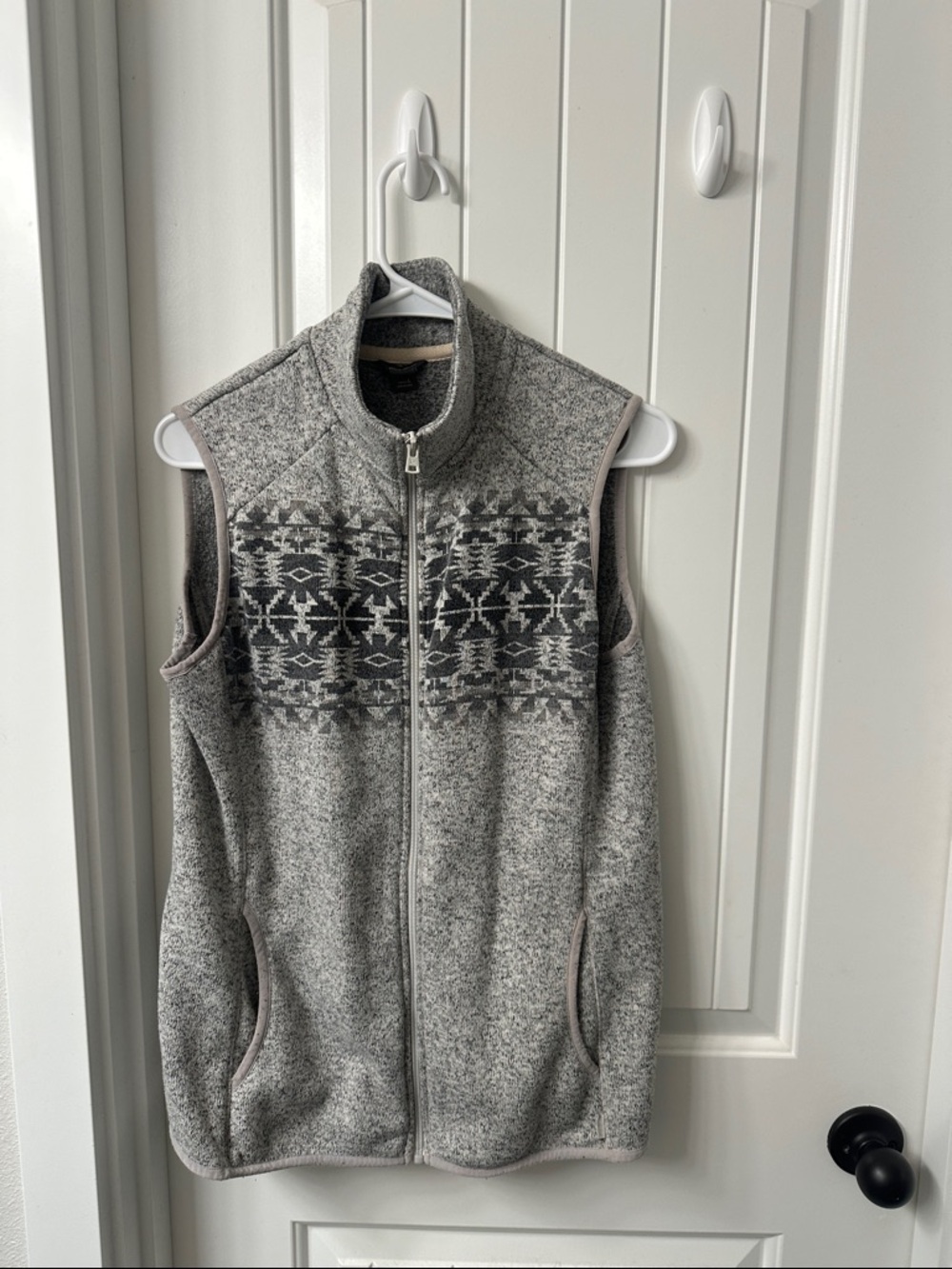 Eddie Bauer Gray Zip-Up Knit Vest with Nordic Chest Pattern